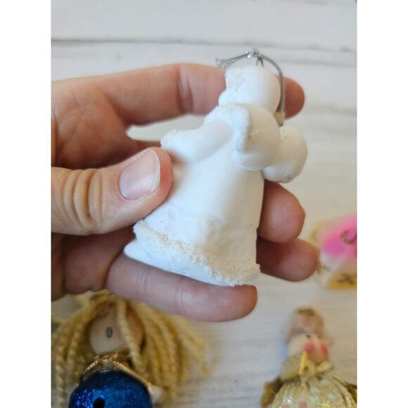 Cherub angel gold ornament set Xmas tree porcelain - Picture 10 of 13